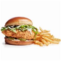 Crispy Trail Boss- 842 CAL. · Breaded rotisserie chicken breast flash-fried and topped with crisp lettuce, mayo, sweet & s...