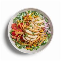 Southwest Salad- 1350 CAL. · Chopped greens, rotisserie chicken, ranchero beans, roasted corn, grape tomatoes, red onions...