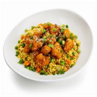 Orange Cauliflower · Crispy cauliflower tossed in a sweet and tangy orange sauce. On fried brown rice mixed with ...