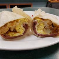 Campus Breakfast Wrap · 2 eggs, choice of meat, choice of potato and cheese  in a wrap.