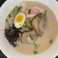Tonkotsu Ramen · Traditional pork bone broth topped with bean sprouts, chashu pork,mushroom, miso egg, naruto...