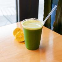Liquid Sunshine Green Juice · Orange, apple, kale, lemon, ginger.