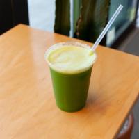 Green Elemonator Juice · Cucumber, celery, kale, parsley, lemon, and ginger. Add apple for an additional charge.