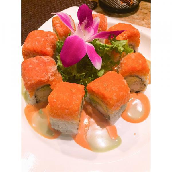 Spicy 2 in 1 Roll · Raw. Shrimp tempura and avocado inside, topped with spicy tuna spicy salmon and served with chef's special sauce. 