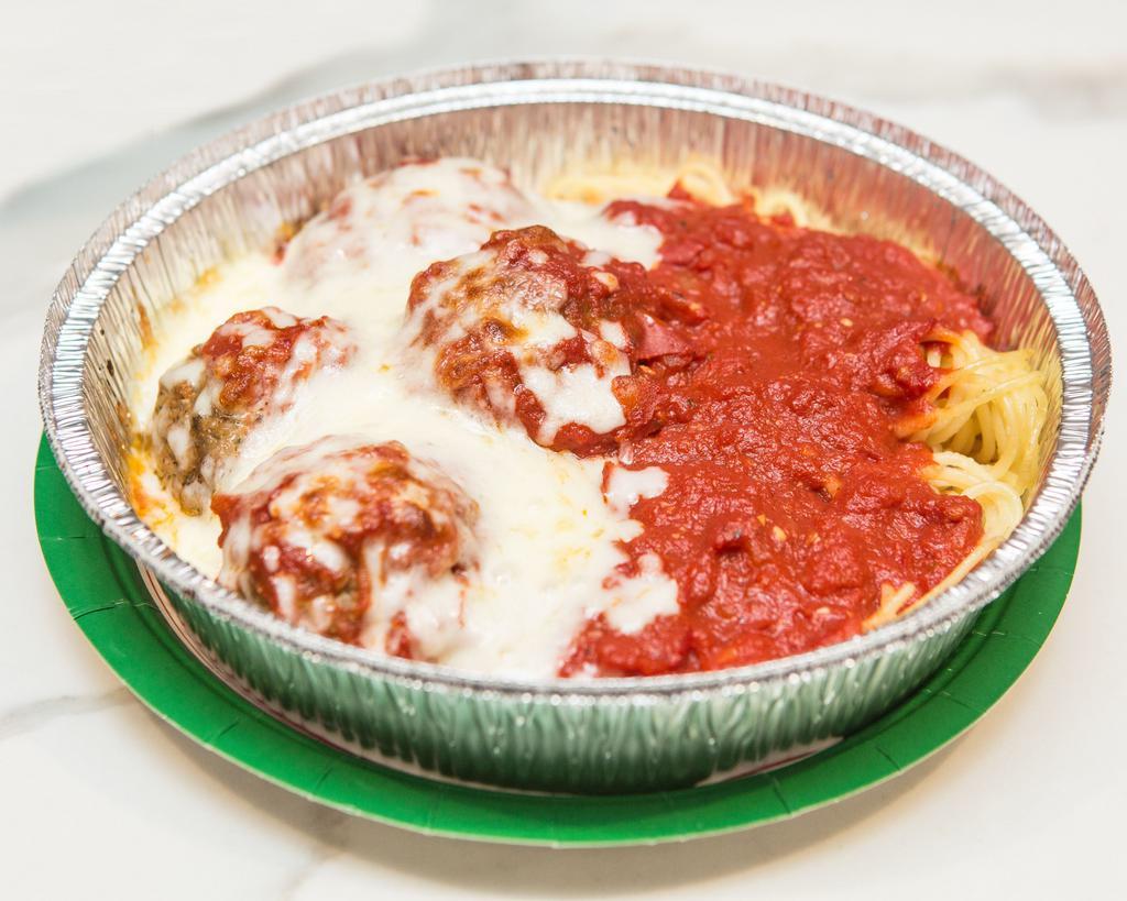 Meatball Parmigiana · Served with choice of penne or spaghetti.