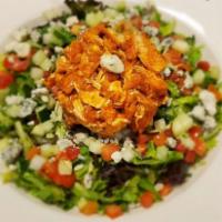 Cobb Salad · Mixed greens with grilled chicken, cheddar-Jack blend cheese, hard-boiled egg, bacon, avocad...