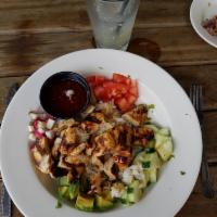Buffalo Chicken Salad · Your choice of grilled or fried chicken strips tossed in Buffalo sauce. Crispy lettuce, fres...