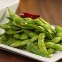 Spicy Edamame · Boiled and sauteed with Japanese tougarashi (7 spices chili mix), soy sauce and chili oil ve...