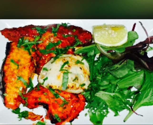 Combination Platter · Chicken malai kebab, chicken tikka, barrah kebab, and fish tikka.