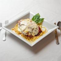 Chicken Parmigiana · Silvio's signature marinara, melted mozzarella served with spaghetti.