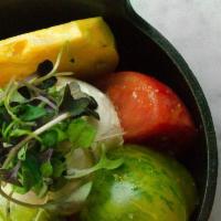 Burrata & Roasted Vegetables (GF) · zucchini, butternut squash, mushrooms, red peppers, balsamic glaze, garlic focaccia