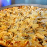 Chicken Parmigiana Pizza · Breaded chicken cutlet, marinara, and mozzarella cheese.
