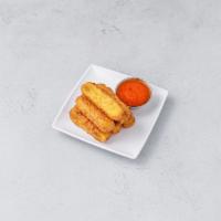 7 Mozzarella Sticks · Mozzarella cheese that has been coated and fried.