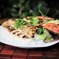 Chargrilled Swai · Chargrilled swai (firm white fish), garlic butter and citrus yuzu sauce.