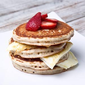  PH Protein Pancake Combo · Non-GMO whole grain whey protein pancakes sandwiched with 6 egg whites and topped with one strawberry!