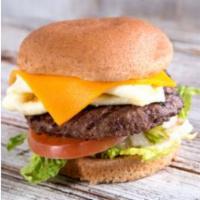 PH Burger · Organic grass-fed bison, three egg whites, low-fat Cheddar cheese.
