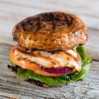 Portobello Sandwich · Grilled hormone-free, cage-free chicken, tomatoes, red onions, spinach, with Protein House b...