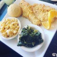 Catfish Lunch · Includes 2 sides and corn bread.