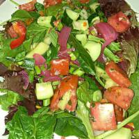 House Salad · Cucumber, Tomatoes, Red Onion, Red Wine Vinaigrette