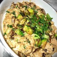 BRUSSEL SPROUT TRUFFLE RISOTTO · Brussel Sprouts, Arborio Rice, Crimini Mushrooms, Parmesean Cheese