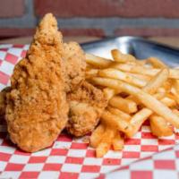 Chicken Tender Plate · Deep Fried chicken tenders. Includes a side of french fries. Extra side available for $2.00.