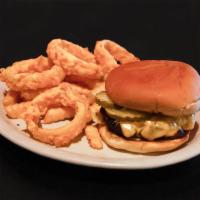 Cheeseburger Lunch · Includes 1 choice of french fries, or onion rings and frings for an additional charge.