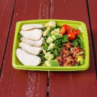 Little Gem BLT Salad · Gem lettuce, avocado, bacon, hard boiled eggs, chopped chicken, cherry tomatoes and croutons...