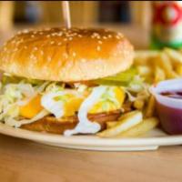 Cheeseburger Combo · Includes fries and medium fountain soda.