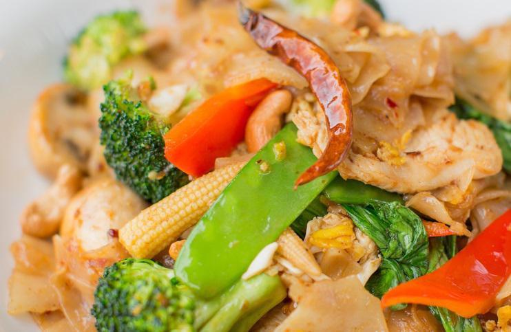 Cashew Nut · Your choice of meat in chili sauce with roasted cashew nut, bell peppers, mushroom, onions, carrot, snow pea, baby corn and broccoli. Served with white rice. Hot and spicy.