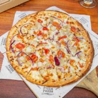 The Times · Extra virgin olive oil, mozzarella, chicken, grape tomato, red onion, smoked gouda, finished...