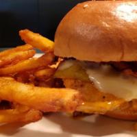 Chipotle Chicken Sandwich · Chicken breast basted with chipotle sauce, topped with Pepper Jack cheese, green Chile and b...