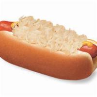 Kraut Hot Dog · Grilled world famous hot dog in a fresh, steamed bun topped with tangy sauerkraut and French...