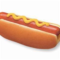 Kids Mustard Dog · Grilled world famous hot dog in a fresh, steamed bun topped with French's mustard.