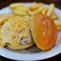 Chicken Chesapeacke Platter · Crab dip over grilled chicken. Served with fries.
