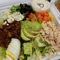 Cobb Salad Lunch · Turkey, bacon crumbles, chopped egg, avocado, tomato, black olives, blue crumbles - choice o...