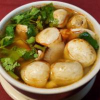 Tom Yum Soup Cup · Rice Noodles in spicy and tangy broth flavored with lemongrass, lime juice, and mushrooms in...