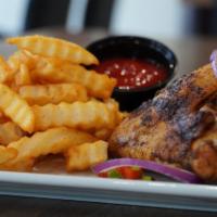 Chicken Suya Wings and Fries · Grilled chicken wings and crinkle fries seasoned with suya spice.