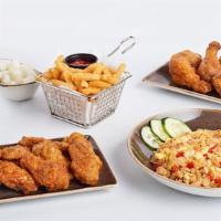 Family Meal · The Family Meal comes with 12 wings, 6 Drums, 2 sides and a Plain Fried Rice. Your side opti...