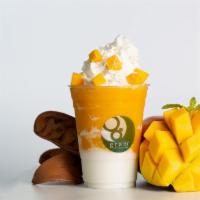 Iced Fruit Lattes · Choose between mango, strawberry, blueberry, or banana avocado.