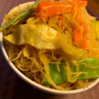 Pancit Bihon Vegetable-no meat · Stir fried rice noodles with a variety of vegetables.
