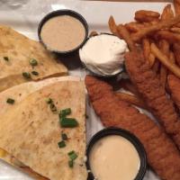 Landmark Combo · Old bay fries, chicken quesadilla and chicken fingers served with honey mustard, American ch...