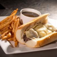 French Dip Sandwich · Braised short rib served on an Italian roll with melted provolone cheese, horseradish sauce,...