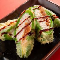 Jalapeno Popper · Jalapeño Stuffed with Crab & Spicy Tuna, Deep Fried with Tempura Butter. Splashed with Eel S...