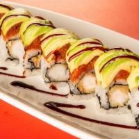 Tiger Roll · Shrimp Tempura & Cucumber Wrapped with Spicy Tuna & Sliced of Avocado. Splashed with Eel Sau...