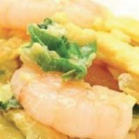 Shrimp with Egg Sauce · Shrimp stir fried in butter, eggs. Served with steam rice.