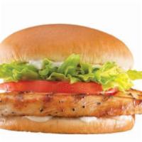 Grilled Chicken Sandwich · Juicy all-white meat chicken breast topped with crisp lettuce, ripe tomatoes and salad dress...