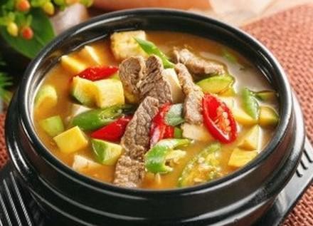 Den Jang Jjigae Soup · Soybean paste stew with vegetables and tofu.