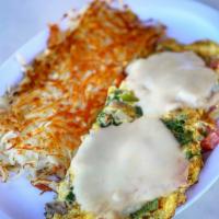 Vegetarian Omelette · Served with hash browns or home fries, toast & jelly.
