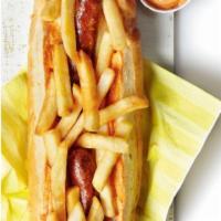 Le Baguez · Moroccan sausage, harissa mayo and homemade french fries stuffed in baguette sandwich.