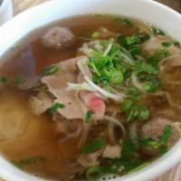 Pho Duong Dac Biet · House special beef noodle soup - rare steak well-done brisket, flank, fatty brisket, tendon,...